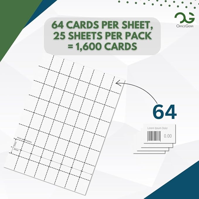 OfficeGear Barcode Price Labels — 64-up, 25 Sheets, 1,600 Pack, 37×26 mm, A4