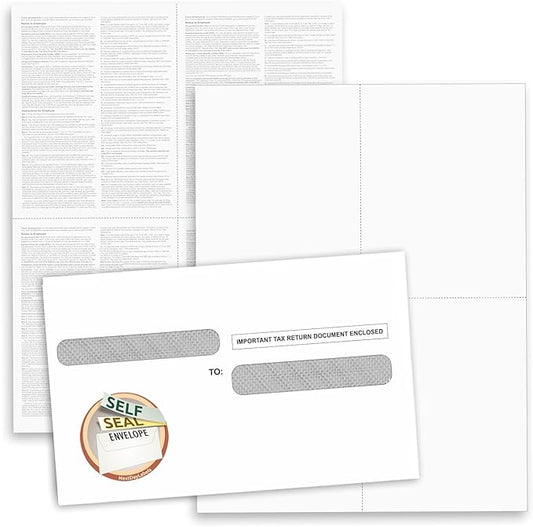 NextDayLabels - W-2 4-Up Employee Tax Forms, Instructions on Back" for 2025, for Laser/Inkjet Printer. Compatible with QuickBooks and Accounting Software (Pack of 100 Sheets & Self Seal Envelopes)
