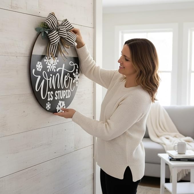 Wood front door sign Wood sign Home decor Welcome sign Sign for front door House warming gift Wedding gift (Winter is stupid2.0(UV092(A62) S004, 15" Width)