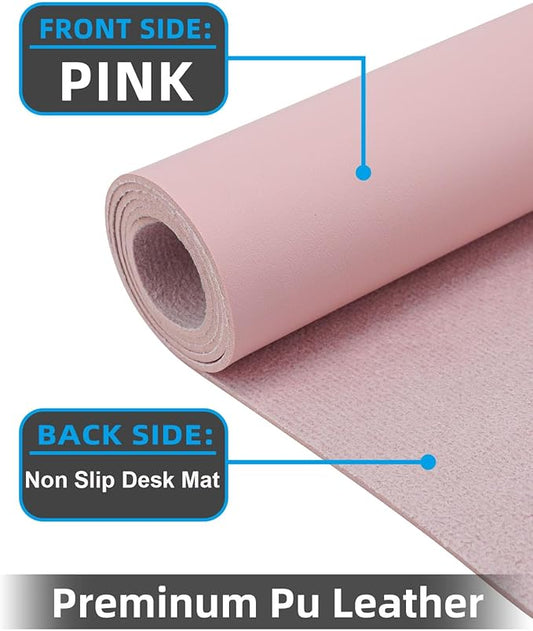 Leather Desk Protector, Non-Slip PU Laptop Mat for Office/Home - Waterproof Writing Pad (31.5"x15.7", Rose Pink)