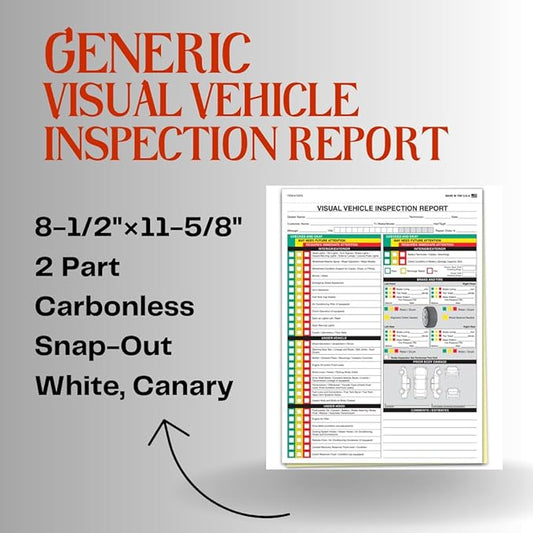Visual Vehicle Inspection Report – 2-Part Carbonless Vehicle Checklist, Snap-Out Auto Service Forms, Fleet Maintenance Logs, Car Checkup Sheets - White & Canary 8.5"×11" - Pack of 250