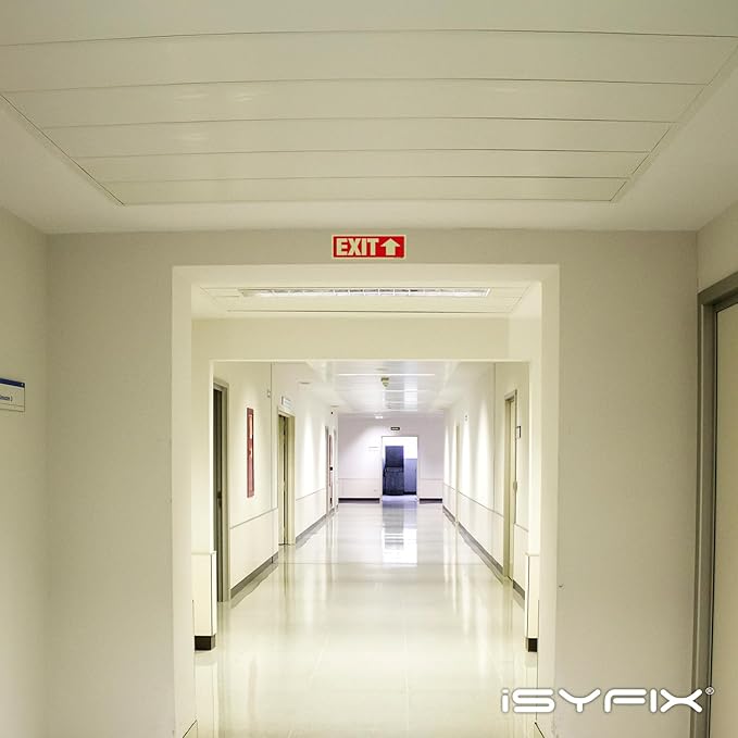 iSYFIX Exit Signs with Directional Up Arrow - 12 Pack 12x4 Inch Glow in the Dark for Business, School, Office, Warehouse - Durable 40 Mil Polystyrene, UV Laminated, Waterproof, Scratch & Fade Resistant