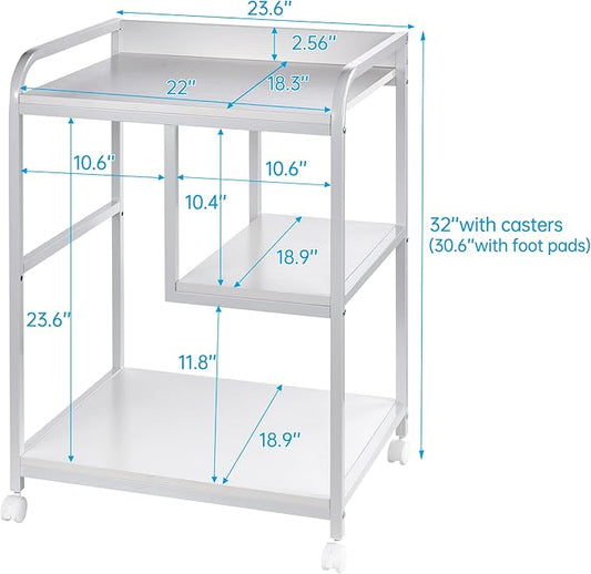 Fannova Large Printer Stand Table with Storage Shelf for Host Computer, PC Tower, CPU and Shredder, 3 Tier Rolling Printer Cart with Wheels for Home Office Storage and Organization - White