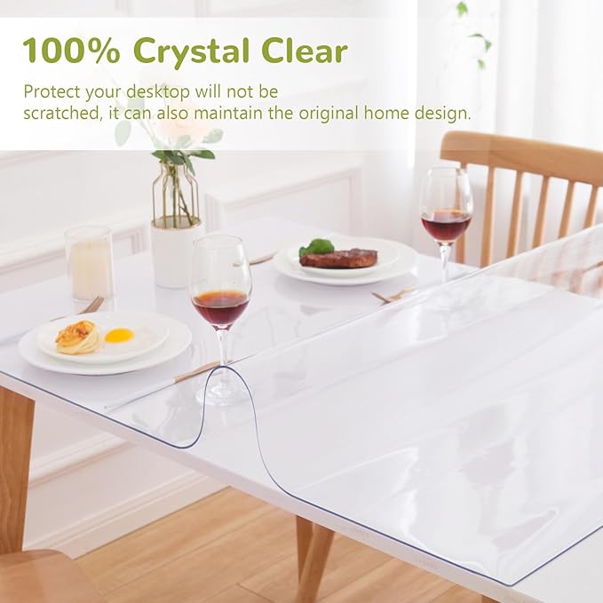 Eisdroma 28 x 44 Inch Clear Table Cover Protector, 1.5mm Thick Plastic Waterproof Pad for Dining Room, Kitchen, Office