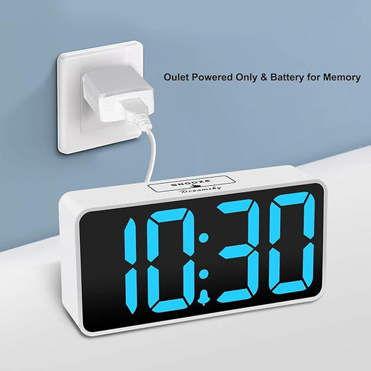 DreamSky Small Digital Alarm Clock for Bedroom, Large Big Numbers Display with Brightness Dimmer, Electric Bedside Desk Clock with USB Charging Port, Adjustable Alarm Volume, USB-C Adapter Powered