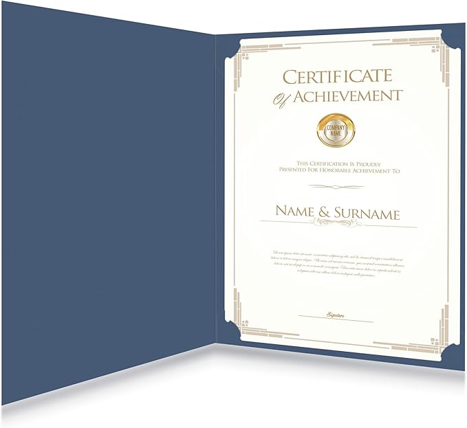HAUTOCO 10 Pack Certificate Holders, Navy Blue Diploma Holders, Document Award Covers Certificate Folders with Gold Foil Border for 8.5x11 Letter Size