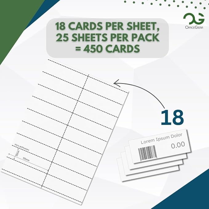 OfficeGear Barcode Price Labels — 18-up, 25 Sheets, 450 Pack, 30×105 mm, A4