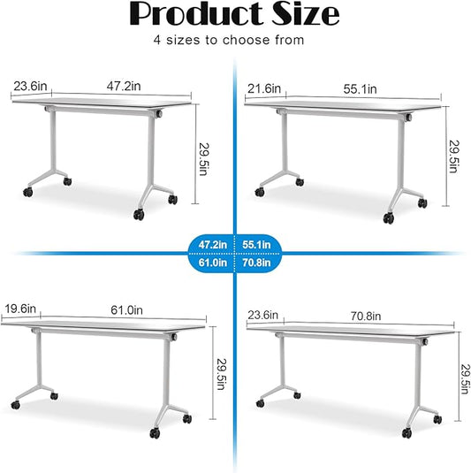 WYMHYZ Conference Table Flip Top Mobile Conference Room Tables,Folding Conference Table with Wheels,Large Meeting Training Seminar Table Saving Space for Office Classroom (2, White, 55.1'')
