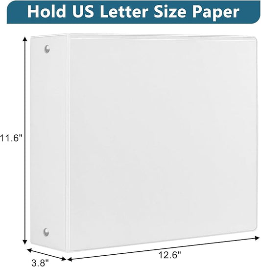CIXILDTS 3-Inch 3 Ring Binder, Standard 3" Round Ring Binder Fit Letter Size Paper, Presentation View Binders, White, 2-Pack