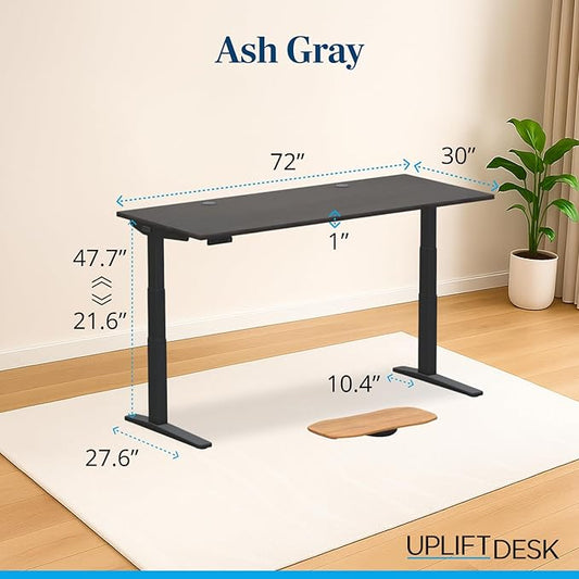 UPLIFTDESK V3 2-Leg Ash Gray Laminate Wood Standing Desk – Adjustable Height, Advanced 1-Touch Memory Keypad, Under Desk Cable Management, Wire Grommets & Rocker Board (Black -Frame, 72 x 30 inch)