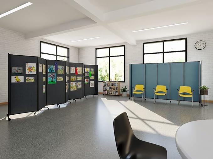 Versare Straightwall Sliding Portable Wall Partition | Freestanding Office Dividers | Locking Wheels | Temporary Room Separator | 7'2" Wide x 6'10" Tall Blue Spruce Fabric Panels