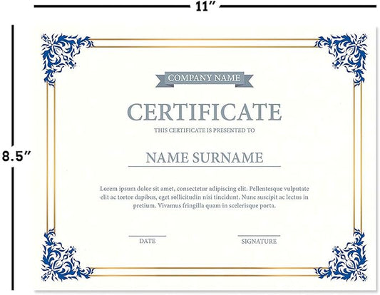 Empire Blue, Gold & White Parchment Certificate Papers - Pack of 25, Laser & Inkjet Printer Compatible, for Office, Business Awards, Graduation, School Diplomas, 8-1/2" x 11" on 60 lb. Stock