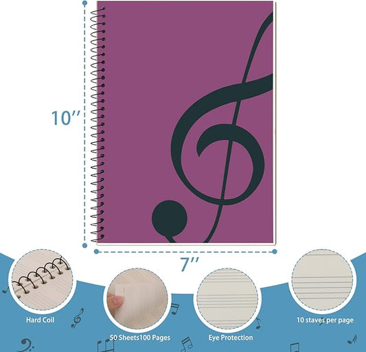 DOMMI Blank Sheet Music Composition Notebook 2 Packs, Manuscript Staff Paper Notebook with 200 Pages 26x19cm, Spiral Bound Music Songwriting Notebook for Songwriters, Musicians, Teachers, Pink