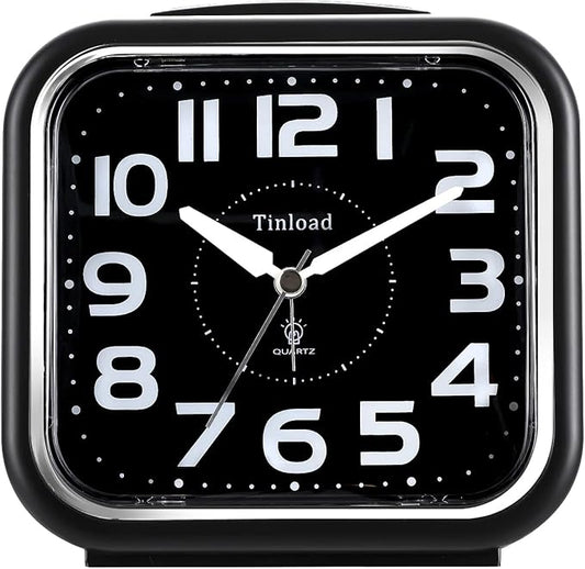 Tinload 5.5" Large Analog Alarm Clock Silent Non Ticking, Gentle Wake, Beep Sounds, Increasing Volume, Battery Operated Snooze and Manual Light, Easy Set, Black (Best for Elder)