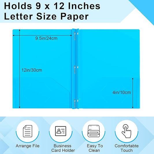 Harloon 40 Pcs Plastic Tax Return Folders 12 x 9 Inches 2 Pocket Folders Bulk Gold Foil Stamped Heavyweight Folder, Holds 8 x 11 Inches Letter Size Paper(Blue)