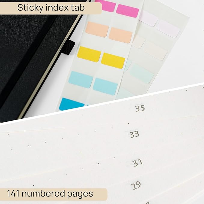 POPRUN Spiral Dotted Journal Notebook, [A5-5.75'' x 8.25''] - 120 GSM Thick Paper, 141 Numbered Pages, Hardcover for Men & Women with Pocket, Index Tabs, 8 Perforated Sheets, Red