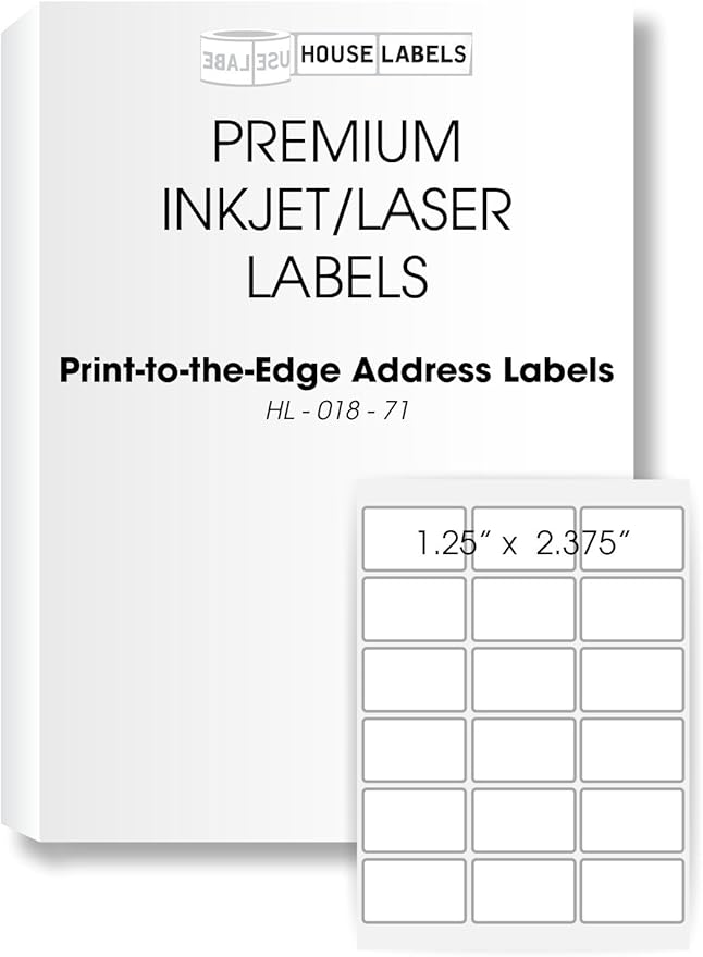 HOUSELABELS 18-up Address Labels (2-3/8" x 1-1/4") for Laser and Inkjet Printers, 400 Sheets
