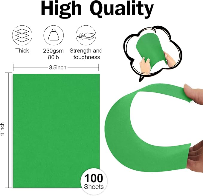 100 Sheets Green Cardstock 8.5 x 11, Goefun 80lb Green Card Stock Thick Printer Paper for Christmas Cards Making, Invitations and Craft
