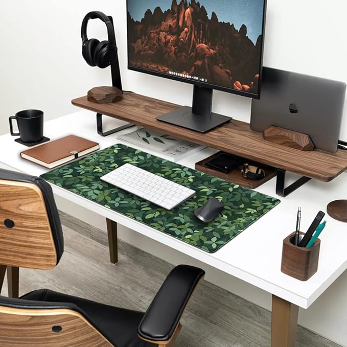 Cute Cat Kawaii Green Desk Mat - Large Gaming Mouse Pad & Keyboard Laptop Mat - Anime XL (31.5x15.7 in) - Non-Slip Base, Stitched Edges
