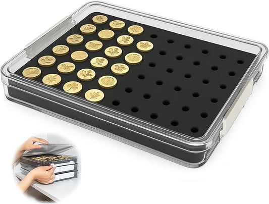 Nuvretk 54 Slot Wax Seal Stamp Head Storage Box - Clear Organizer with Double-Latch Lid, Stackable Design, EVA Foam Pad for Various Stamp Sizes