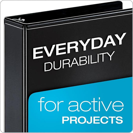 Cardinal Performer 3-Ring Binders, 2", Non-Locking Slant-D Rings, 540-Sheet Capacity, ClearVue Presentation, Non-stick, PVC-Free, Black, 4-Pack (27501)