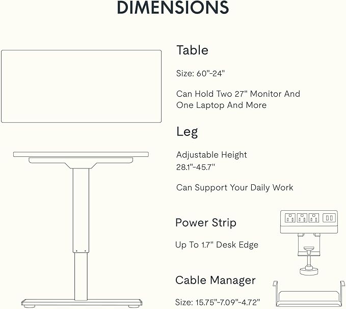 FLEXISPOT EN2 Whole-Piece Standing Desk with Clamp Power Strip, 60 x 24 Electric Stand Up Height Adjustable Desk with Cable Management (Gray Frame + 60" White Top, 2 Packages)