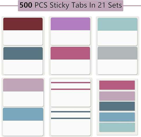 ELII 500 PCS Sticky Index Tabs 2 Inch Book Tabs,Page Markers File Tabs Self Adhesive, Labels for Pages Notebooks