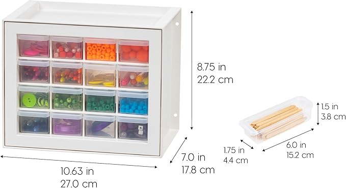 IRIS USA Small Drawer Organizer Storage, 16-Drawer Craft Cabinet for Screws Hardware Art Supplies Small Parts Nuts Bolts Nails Tool Container, Drink Packet and Water Flavor Packet Organizer, White