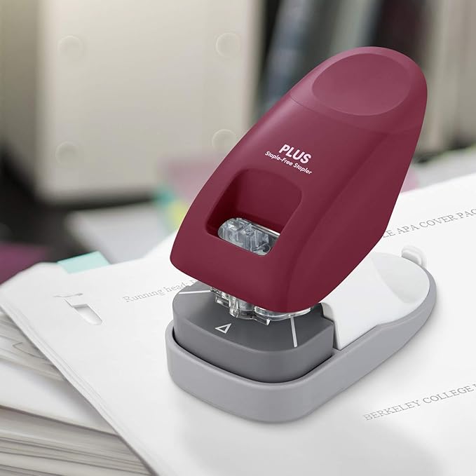 Plus Paper Clinch Desktop Staple-Free Stapler — Wine