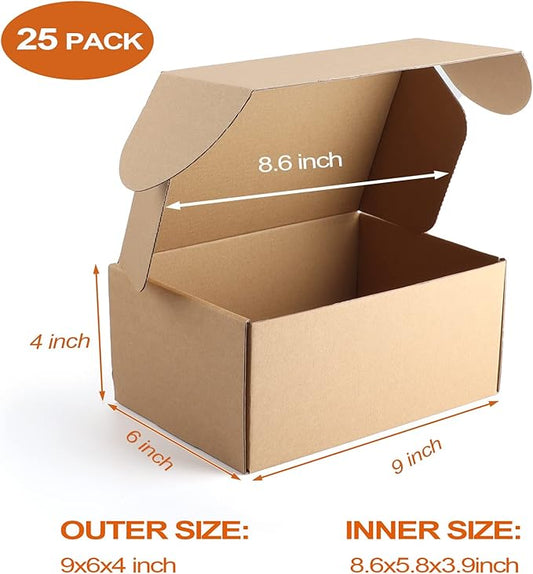 PHAREGE 9x6x4 inch Gift Shipping Boxes Bulk 25 Pack Brown, Tab Lock Tuck Top Mailing Boxes for Packaging Small Business, Small Cardboard Mailer Boxes for Wrapping Present