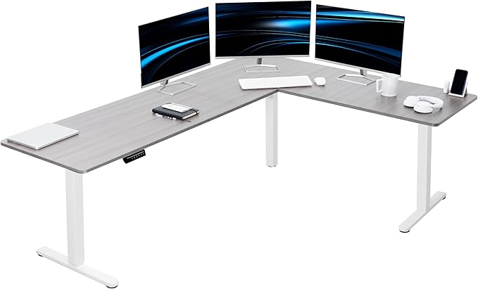 VIVO Electric Corner 84 x 63 inch L-Shaped Standing Desk (Gray, 84x63inch)