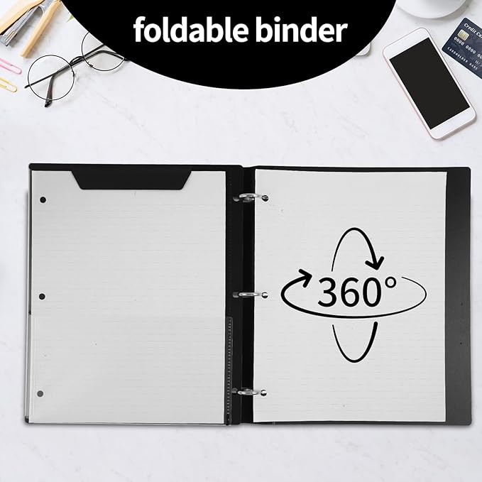 Tashkummy 360° Pivotable 3 Ring Binder, Upgraded Foldable Binders 1 inch 2 Pack, Thin Small Three Ring Binder Fits 8.5" x 11", for Home, School and Office Binders Supplies - White