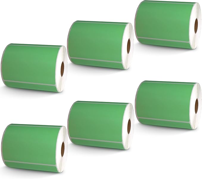 BETCKEY - 4" x 3" Shipping & Multipurpose Labels Compatible with Zebra & Rollo Label Printer,Premium Adhesive & Perforated[Green, 6 Rolls, 3000 Labels]