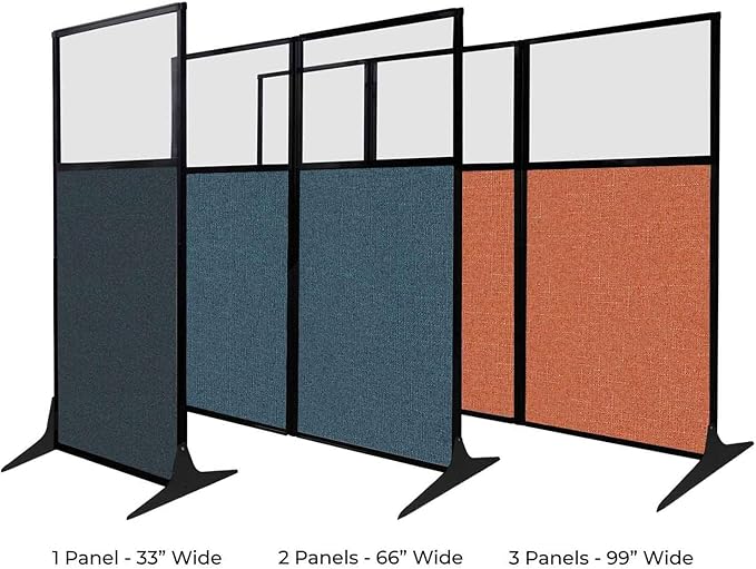 Versare Workstation Partition | Portable Wall Divider | Modern Office Cubicle | Free Standing Privacy Screen | Flexible Work Space | 66" x 70" Urban Oak Wood Grain Panels with Clear Window