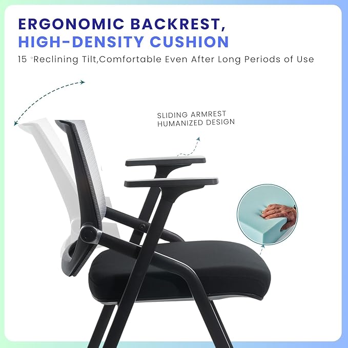 BLANEDUO, 2 Pack Stackable Conference Room Chairs with Paddle Folding Office Foldable Desk Chair Mesh Back and Arms for Conference Meeting Guest Reception Home Office Training Room Chair Black