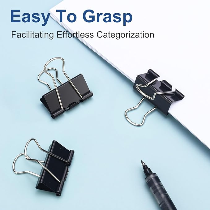 60 Pack Large Binder Clips 1.6 Inch, Binder Clips Large Size,Big Paper Clamps Clips, Clips for Paperwork, for Office and Home Supplies School, Black