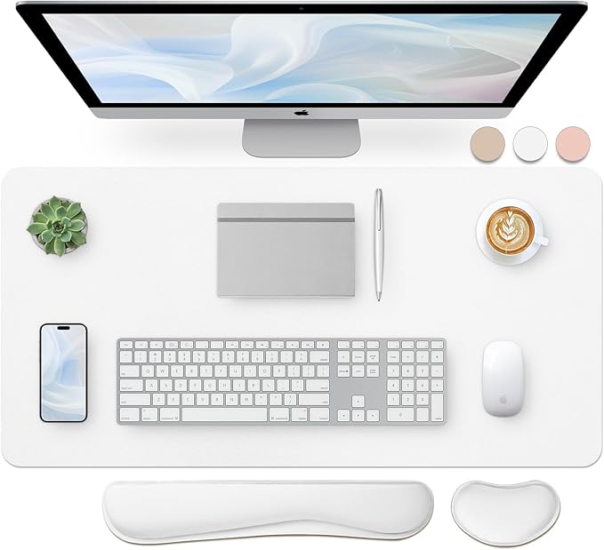 Bloss Leather Desk Pad and Keyboard Wrist Rest (White, 31.5×15.7Inches)