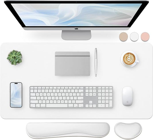Bloss Leather Desk Pad and Keyboard Wrist Rest (White, 31.5×15.7Inches)