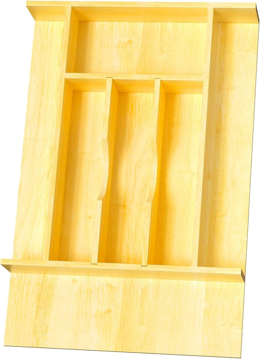 Evjocoh Silverware Drawer Organizer Wood with Adjustable Partition for Kitchen Utensil Cutlery Flatware Cabinet Storage Compartment Tray Insert with Dividers (13.2" W x 19.5" D x 2.5" H)
