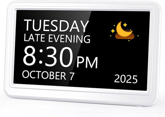 Raynic Date Clock, Digital Clock with 12 Themes, 20 Alarms, 20 Reminders, Semi-Automatic Dimming, 12/24 Hours, Auto DST for Desktop, Office, Students