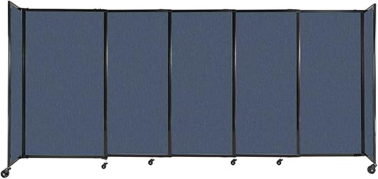 Versare Straightwall Sliding Portable Wall Partition | Freestanding Office Dividers | Locking Wheels | Temporary Room Separator | 11'3'' Wide x 5' Tall Ocean Fabric Panels
