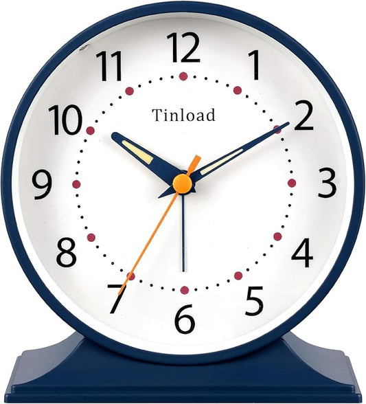 Tinload 4.5" Antique Retro Analog Alarm Clock, Small Silent Bedside Desk Clock with Manual Light, Battery Operated, Snooze, for Living Room, Bedroom, Bedside, Desk(Blue)