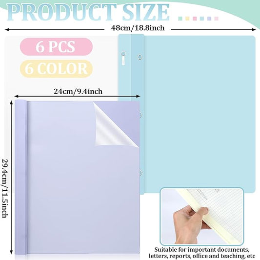 6 PCS Pastel Plastic Report Covers with 3 Prongs Clear Front Presentation Folders 3 Prong Folders for Resume Portfolio Document Report Letter Proposal School Classroom Office Supplies (Pastel)