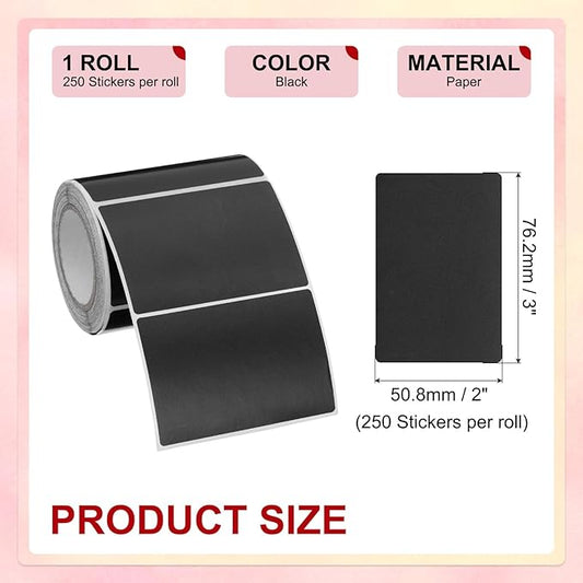 PATIKIL 2 x 3 Inch Rectangle Inventory Color Coding Labels 1 Roll, Square Self-Adhesive Inventory Label Stickers for Office Home Organization Name Tags, 250 Per Roll, Black