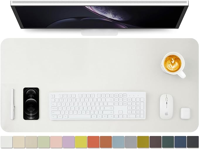 HOMIEAZICOZI Leather Desk Mat - Non-Slip PU Desk Pad for Office and Home - Desk Organization and Accessories - Ideal for Large Mouse Pad and Desk Mats on Top of Desks (White,36''x 17'') (DPD-W-L)