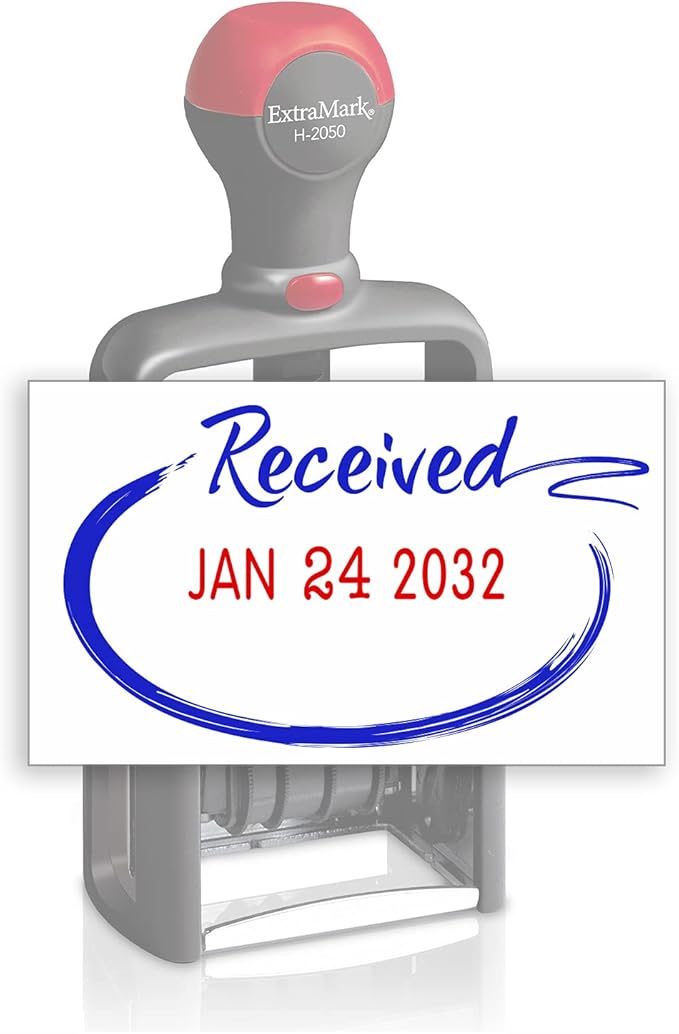 Heavy Duty Style Office Date Stamp with Received - Self Inking Dater - Style C - Blue & Red Ink Color