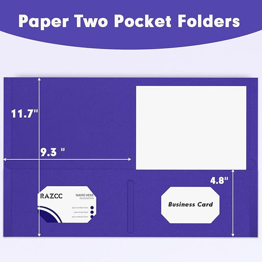 Two Pocket Folders, RAZCC 50 Pack 2 Pocket Folders Fit Letter Size Paper, Paper Folders with Pockets for School Office Business Home (Purple)