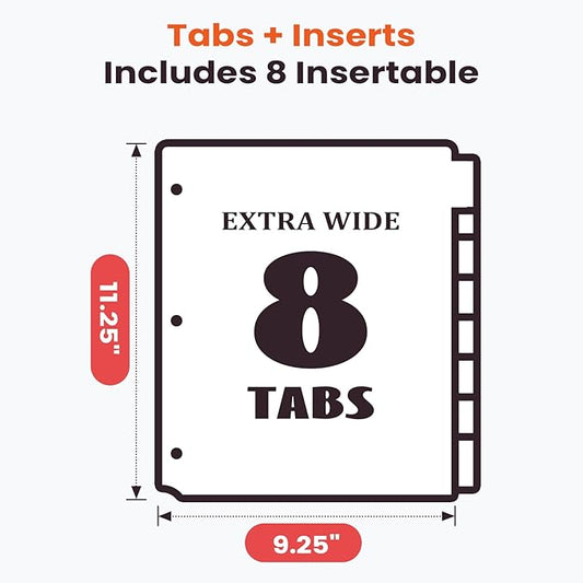 Sooez 8 Count Dividers with Pockets, 8 Tabs Binder Dividers for 3 Ring Binders, Binder Dividers with tabs, Binder Divider with Pockets for US Letter Size, Insertable Big Tabs, Red, Set of 1