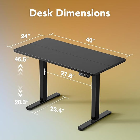 HUANUO Electric Standing Desk, 40 x 24 Inch Height Adjustable Computer Desk with Storage Bag, 4 Height Memory Settings, Sit Stand Up Desk for Home Office, Black