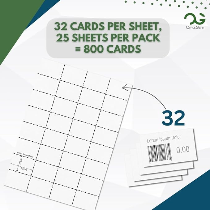 OfficeGear Barcode Price Labels — 32-up, 25 Sheets, 800 Pack, 37×52 mm, A4